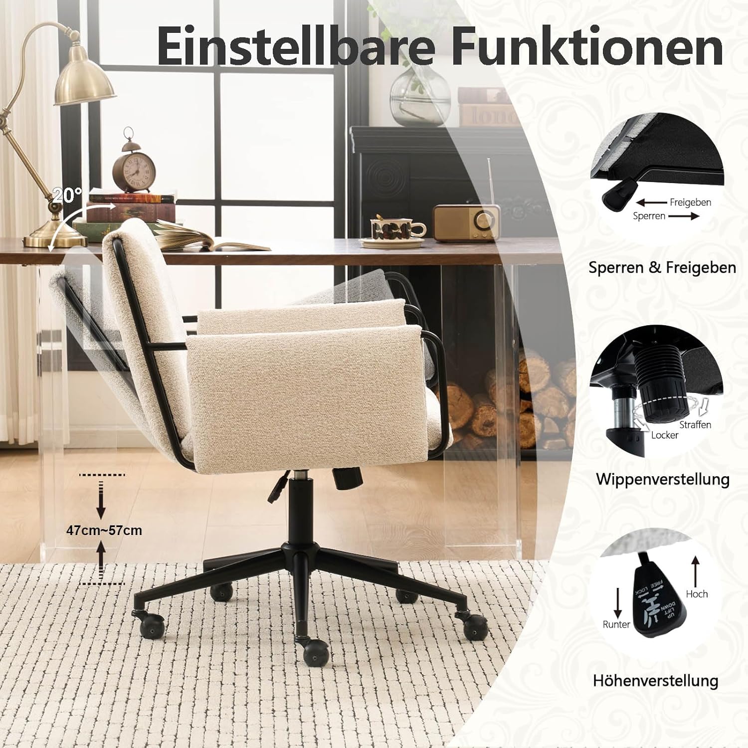 YOUTASTE Model 1239 - Luxury Bouclé Wide Office Chair