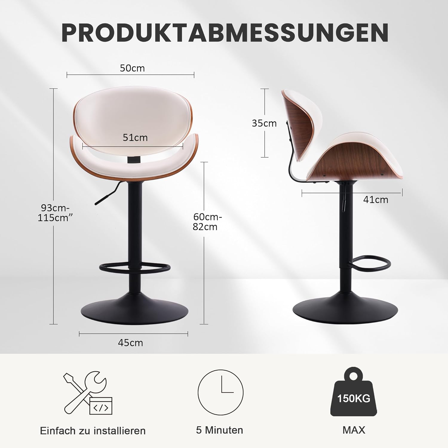 YOUTASTE Model 2411 - Mid-Century Modern Wood Bar Stool